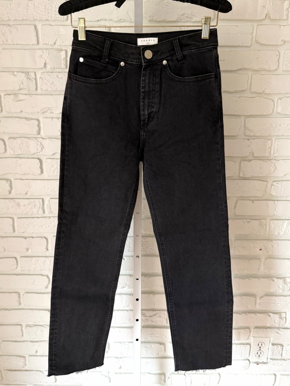 Sandro Paris Black High Rise Raw Hem Jeans Size 36 (26)